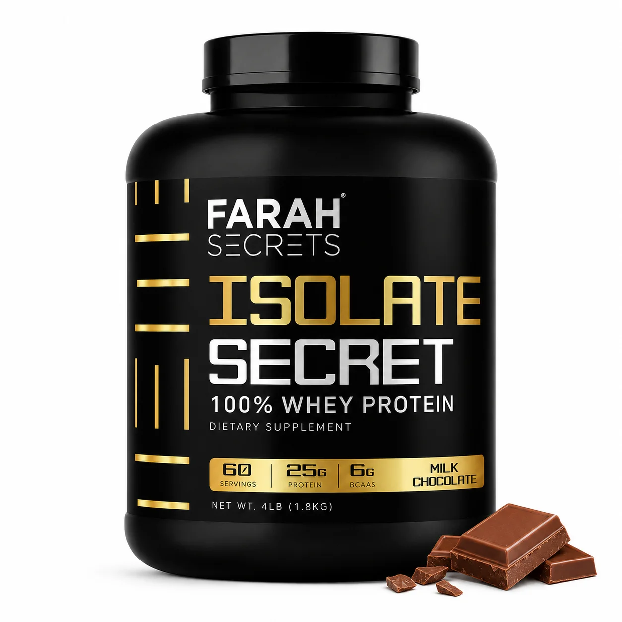Farah Secrets Isolate Secret 100% Whey Protein 4lb, Milk Chocolate